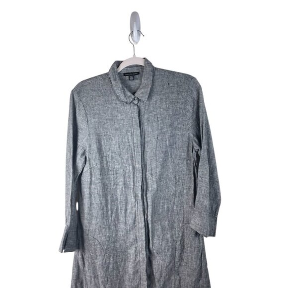 Saks Fifth Avenue Gray Linen Long Shirt Dress Pockets Midi M - Picture 2 of 10